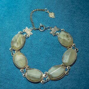 VINTAGE Green ONYX Faceted Marble Cabochon Bracelet